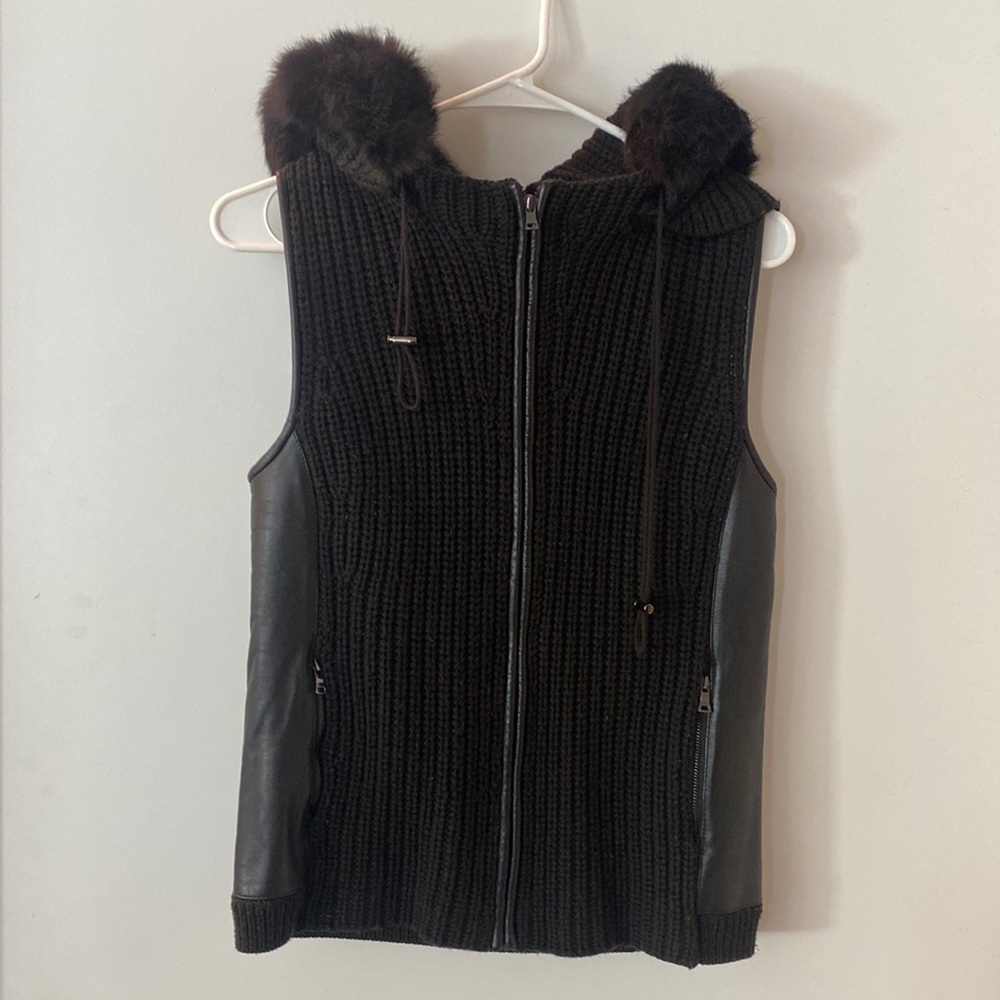 Elie Tahari wool, leather, and rabbit fur vest